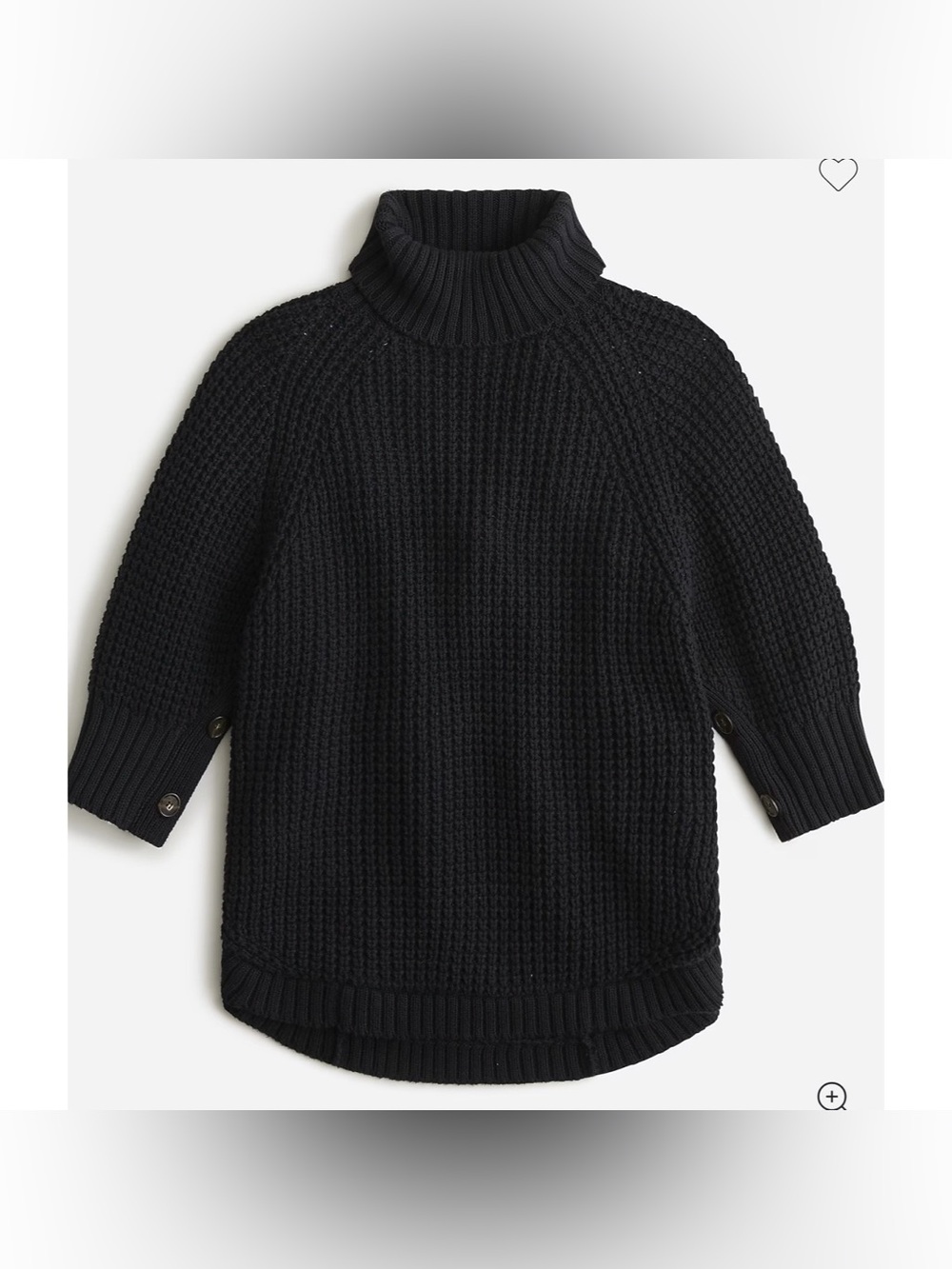 NWT J. Crew L/XL Turtleneck Cotton Poncho Sweater Crochet Knit Black w/ Buttons
